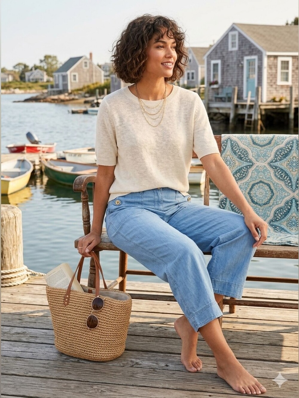 Buttermom Fishermancore Light Blue Chambray Wide-leg patch Pocket Capri Pants